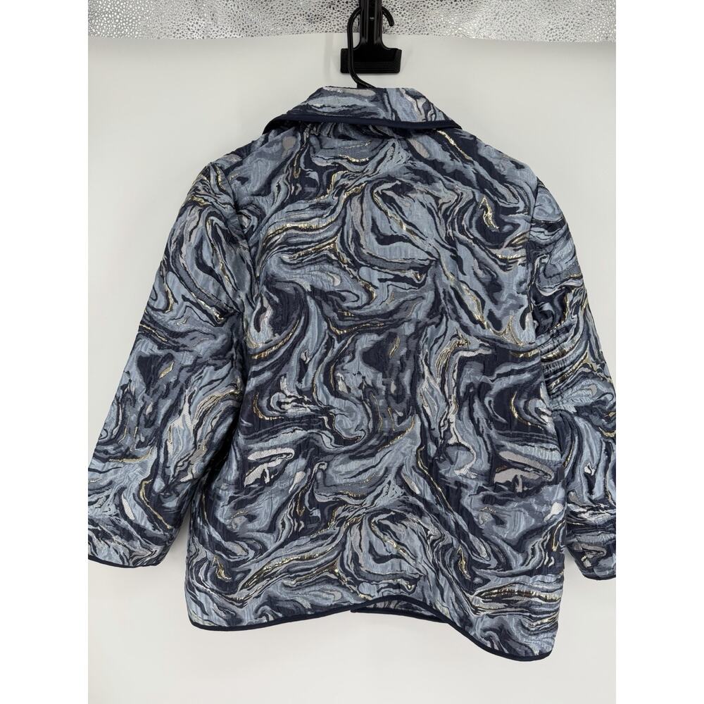 NEW Chico's Blazer Jacket 2 US Large Travelers Jacquard Blue Gold Swirl - Picture 6 of 7